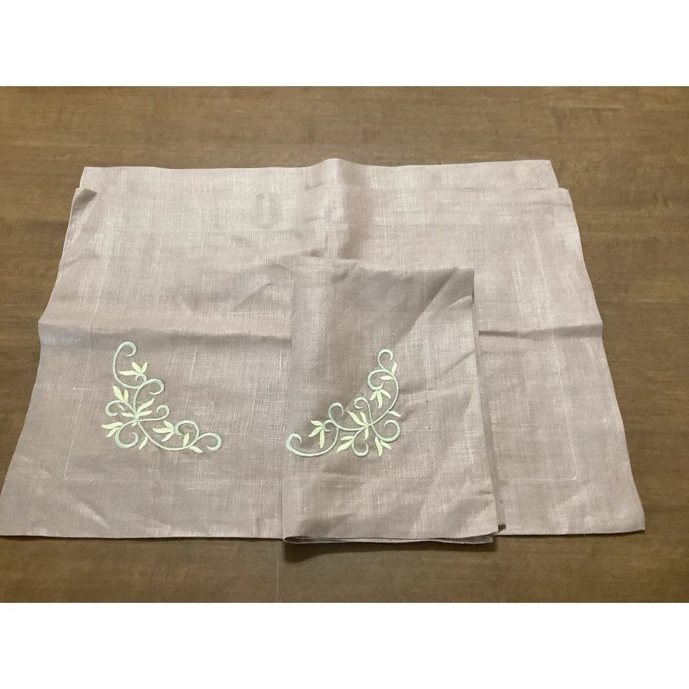 Vtg Set of 4 Tan Linen Napkins Floral‎ No Stains Or Tears Washed Ironed Dinner
